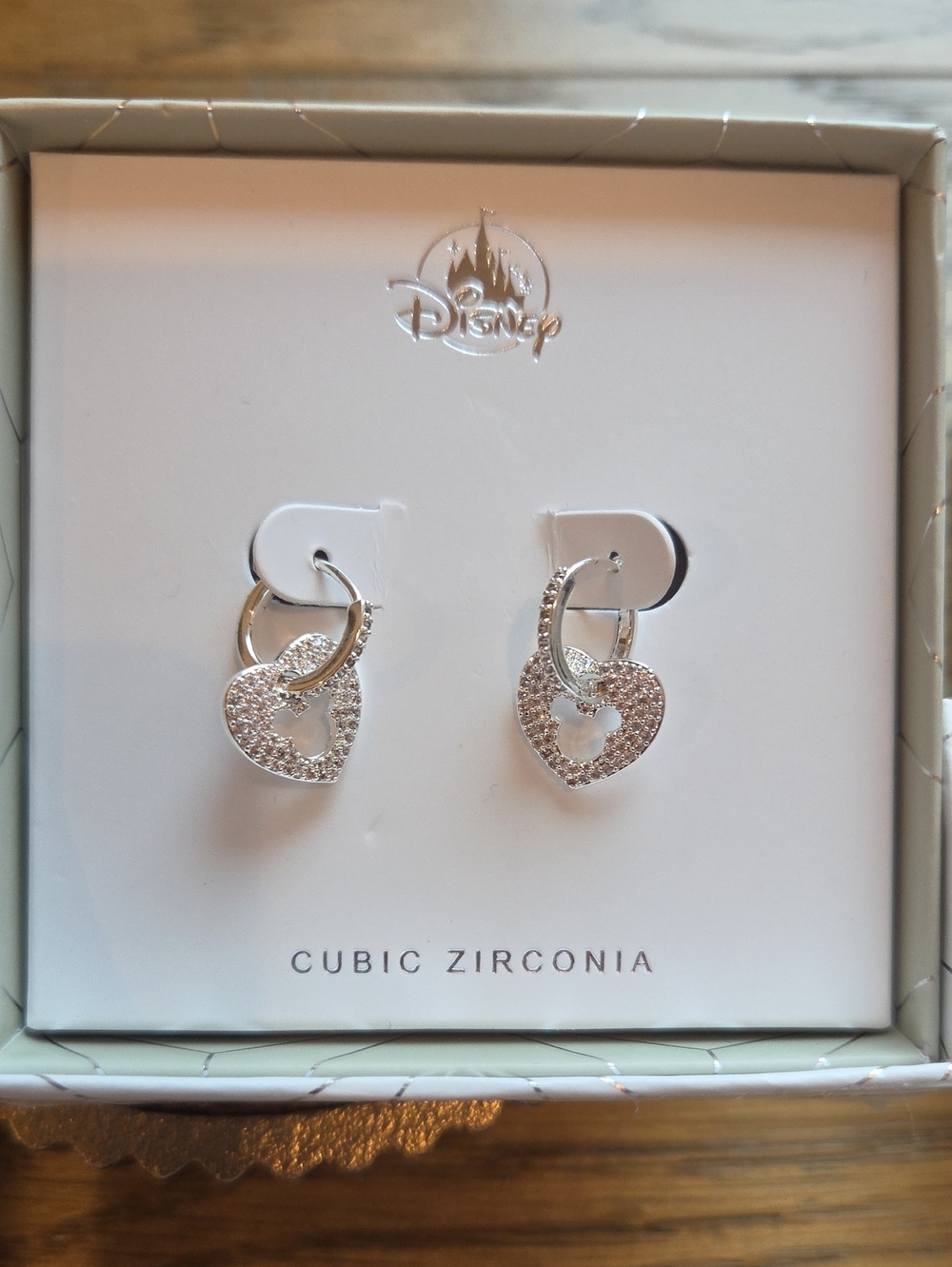 Disney Sparkling Silver Heart Hoop Earrings with Cubic Zirconia